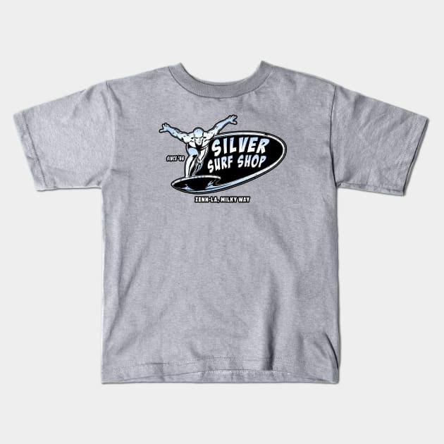 Silver Surf Shop (Alt Print) Kids T-Shirt by Nerdology